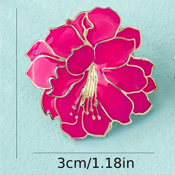 Pink Tropical Flower Stud Earrings - Picture 4 of 4